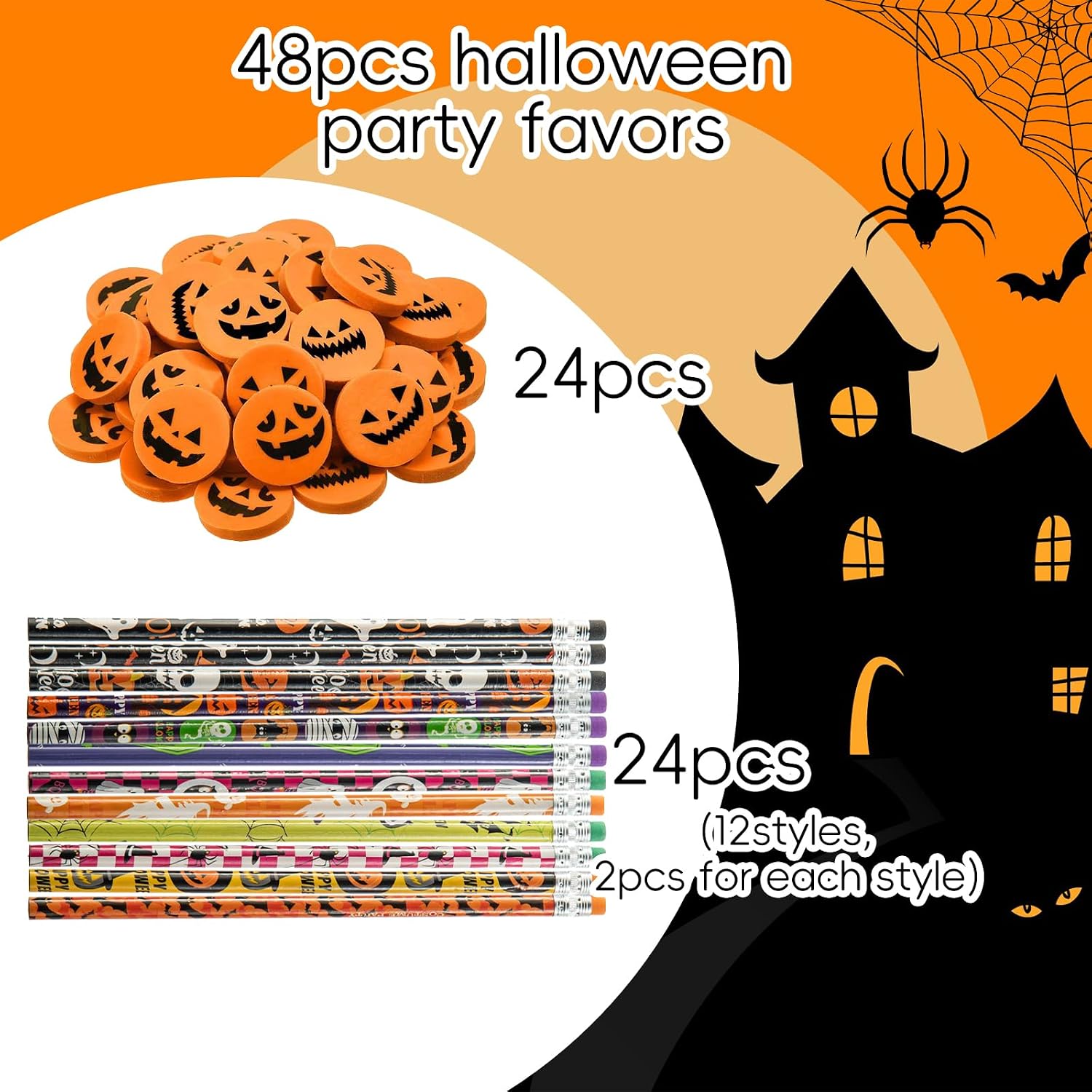 Halloween Pencil Sets Assorted Pattern Pencil with Erasers Colorful Stationery for Trick or Treat Gift Prize Party Favor Goody Bag Classroom Reward (48pcs) image 3