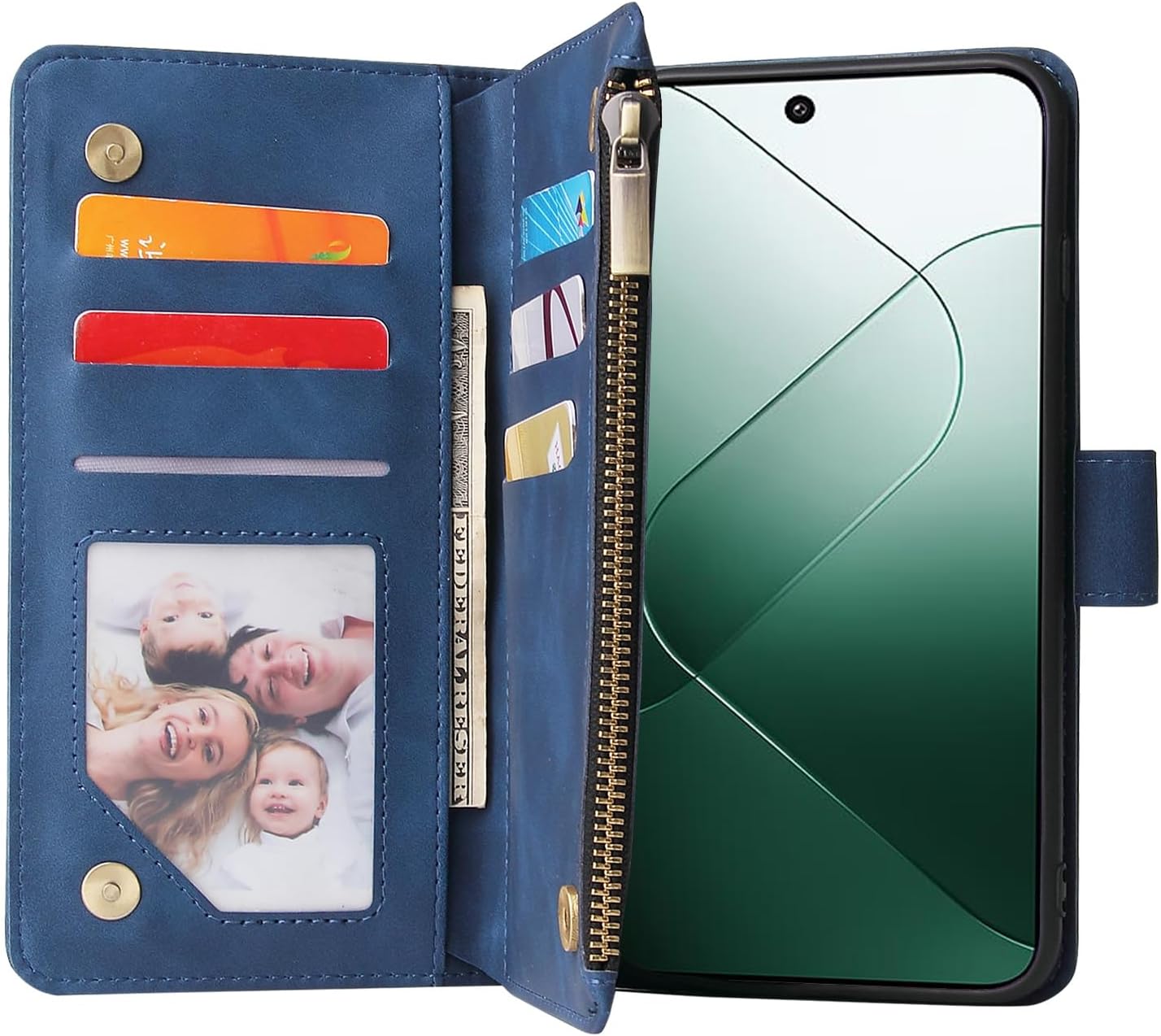 Asuwish Compatible with Xiaomi 14 Wallet Case Tempered Glass Screen Protector and Leather Flip Cover Card Holder Stand Cell Accessories Kickstand Protective Phone Cases for Mi 14 5G Women Men Blue image 2