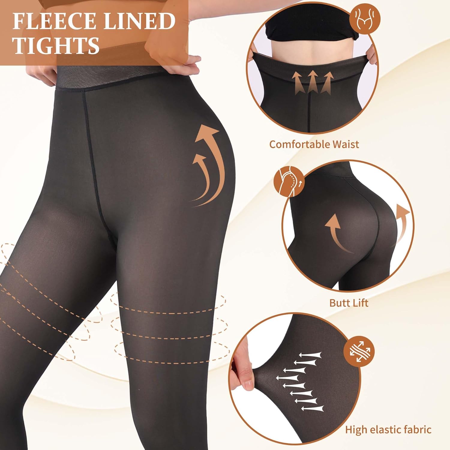 MARTIZA Fleece Lined Tights for Women,Fake Translucent Winter Thermal Pantyhose, Warm Thick High Waist Leggings - Image 4