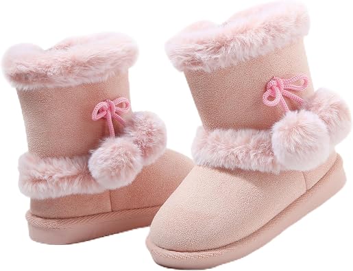 LONSOEN Kids Girls Boys Winter Warm Boots Suede Lightweight Faux Fur Lined Mid Calf Snow Boots for Toddler/Little Kid