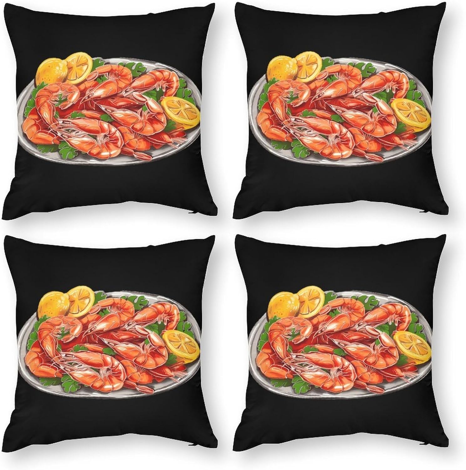 I Love Seafood Printed Throw Pillow Case 4 Pcs Soft Pillowcases Pillows Covers Sofa Bed Decor 12/14/16/17/18/20/22/24/32 Inches