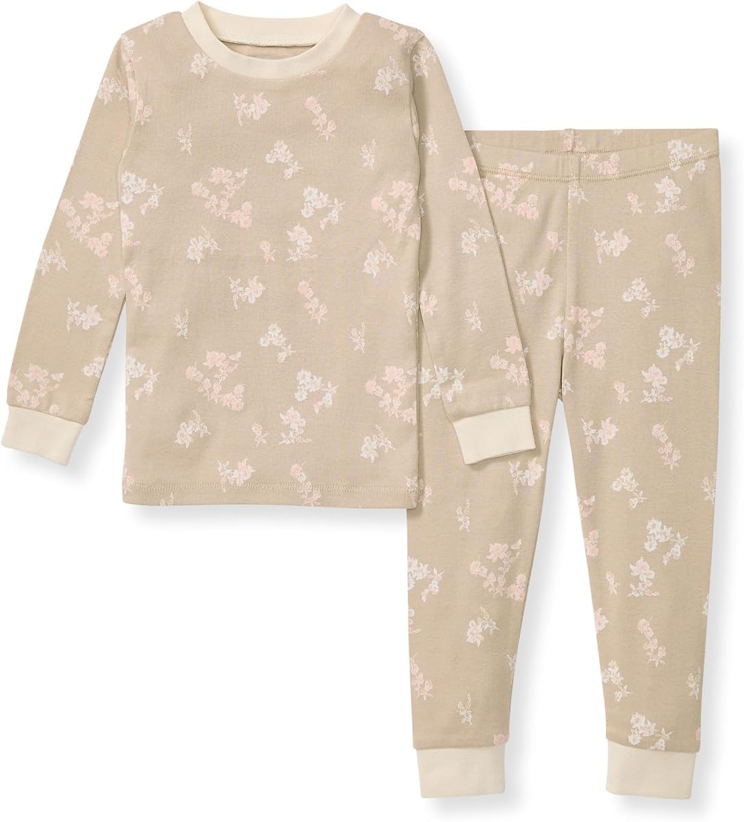 Burt's Bees Pijamas de algodón orgánico para bebés niñas, conjunto de pijama para niños pequeños, 2 piezas | Pijamas suaves, acogedores y ajustados que cuentan con puños elásticos acanalados y estampados pintados a mano para que la hora de dormir sea muy sencilla.