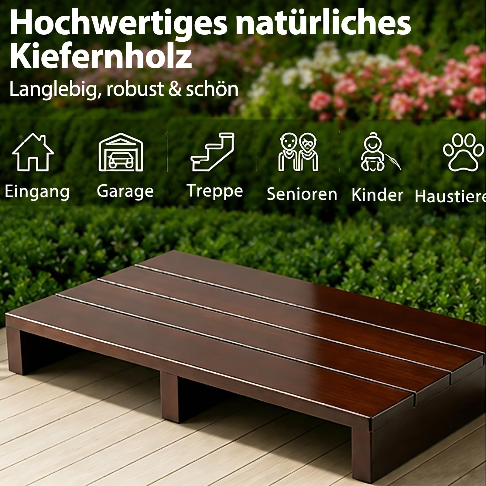 EIN Hölzerner Tritthocker Für Erwachsene Und Senioren Mit Rutschfester Gummiauflage, Badhocker,Für Drinnen Und Draußen, Tragbare Hölzerne Aufstehhilfe Für Bad, Küche, Nachttisch Und Mehr