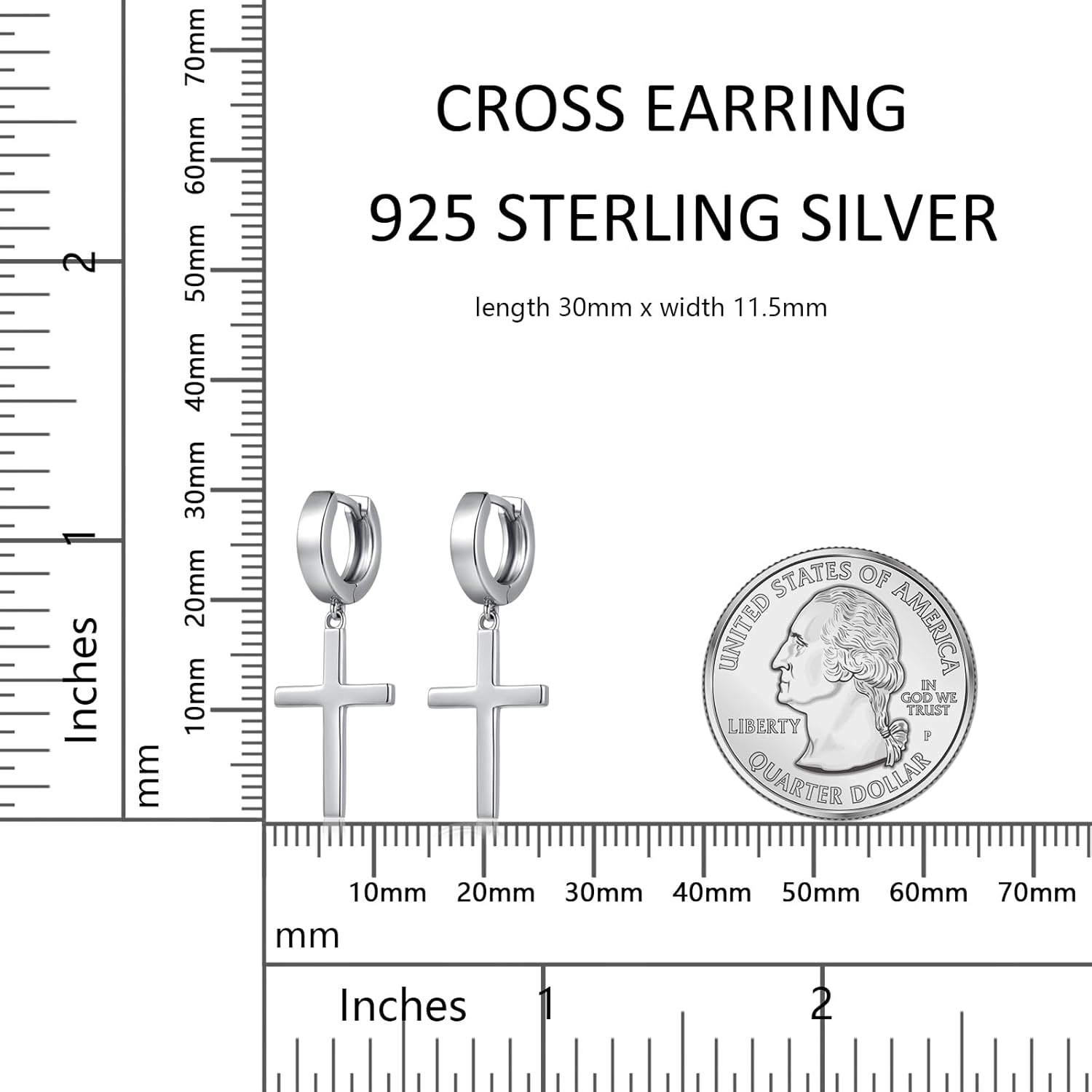 Jianhanzb S925 Sterling Silver Cross Earrings for Women Men