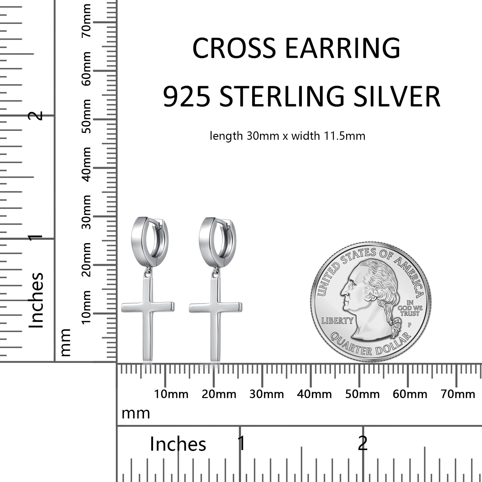 925 Sterling Silber Kreuz Ohrringe Hypoallergene Huggie Creolen/Ohrstecker Kreuz Ohrringe für Damen Herren