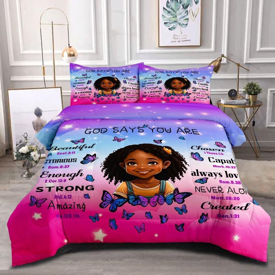 GRAT TIOC Black Girl Comforter Set, Full for Kids Teens