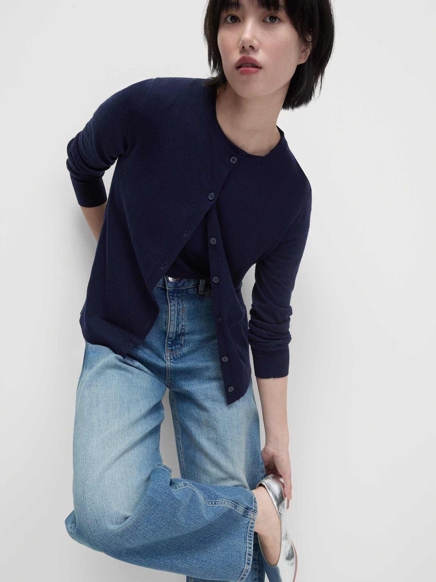 Marks & Spencer Cardigan Col Rond Femme en Pure Laine Mérinos, Coupe Standard