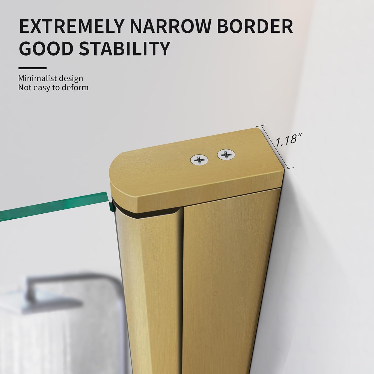 Bathroom Shower Door, Frameless Tempered Glass Shower Door, 34”W x 72”H Shower Panel, 1/4"(6mm) Single Shower Swing Door, Brushed Gold Finish with Handle