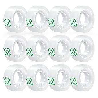 12-Roll Clear Tape Refills for Dispenser, 3/4 x 1,023 Transparent Gift Wrapping Tape for Office Home and School, Invisible Tapes Refills DIY Crafts Supplies