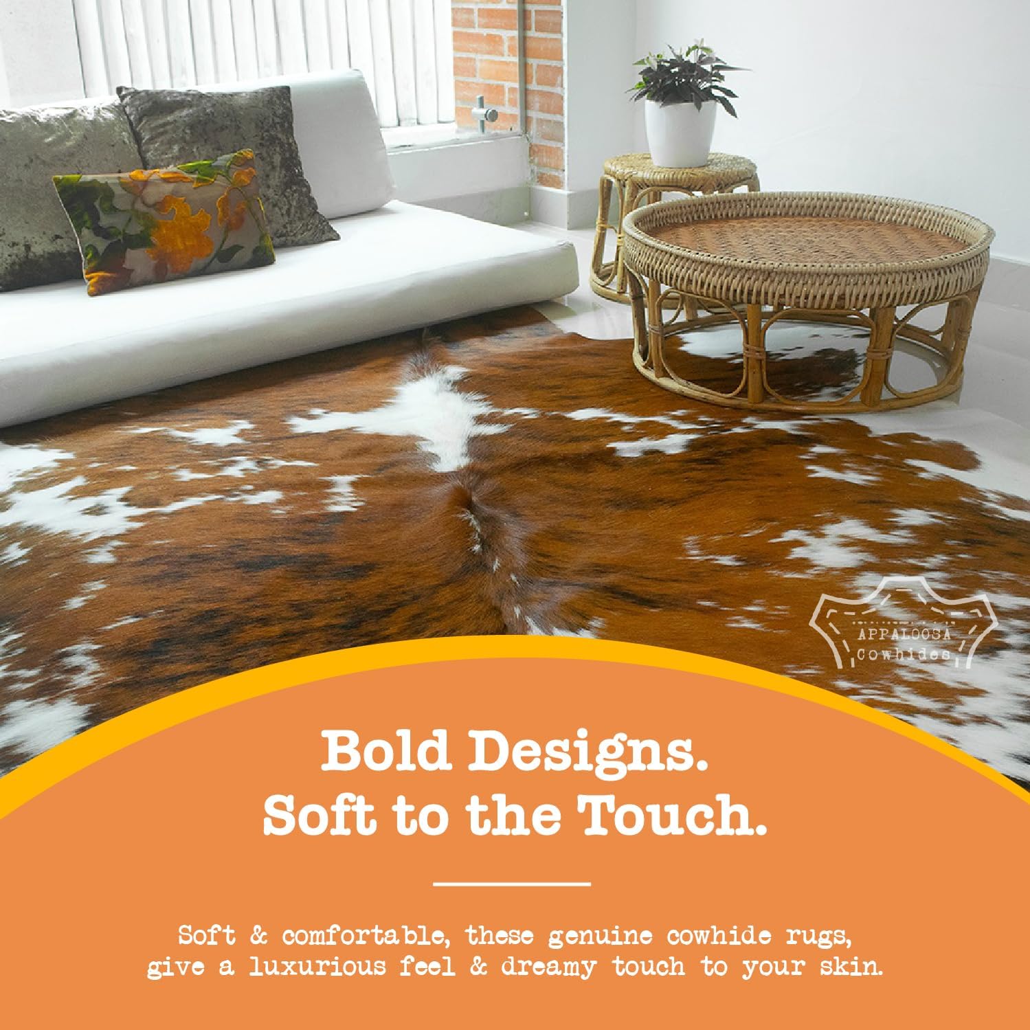 Genuine Cowhide Rug - Natural Cow Leather Rugs for Bedroom & Area Rug Living Room - Real Cowhide Rug for Western Home Decor - Medium Tricolor Cow Hide Rugs Collection