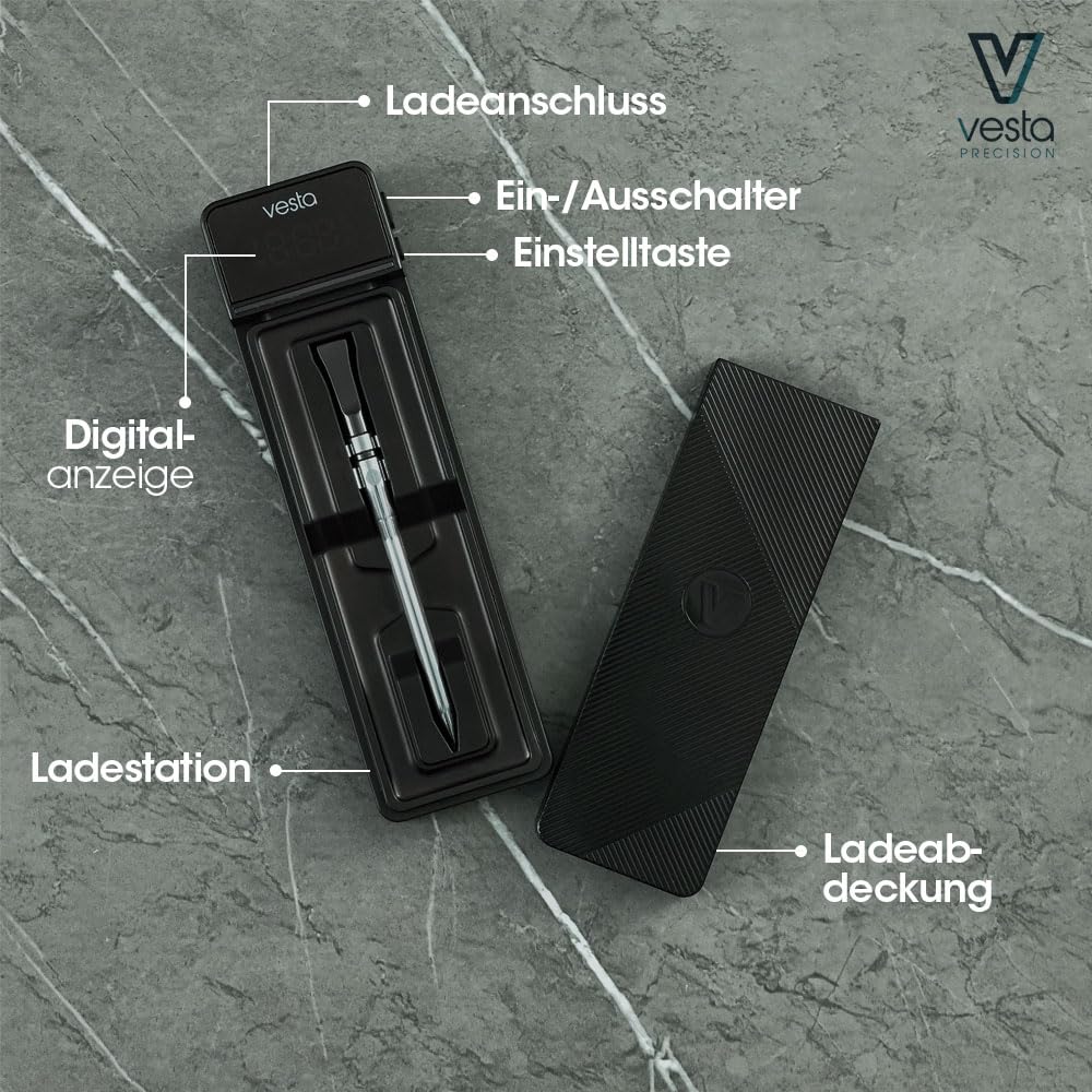 Vesta Precision Vestemp BP20 Kabelloses BBQ-Fleischthermometer | Intelligente Kochsonde mit Bluetooth und WLAN, LED-Anzeige, spülmaschinenfest, 72 Stunden Akkulaufzeit, Dreifachsensor