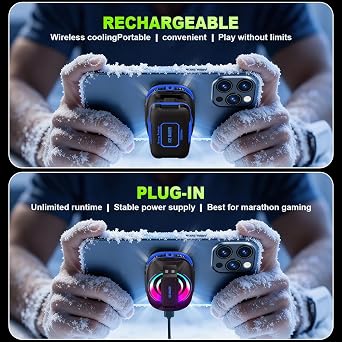 Cell Phone Cooler for Gaming, Magnetic Portable Radiator with RGB Lights, 3000mAh Rechargeable Battery, Compatible with iPhone, iPad, Android