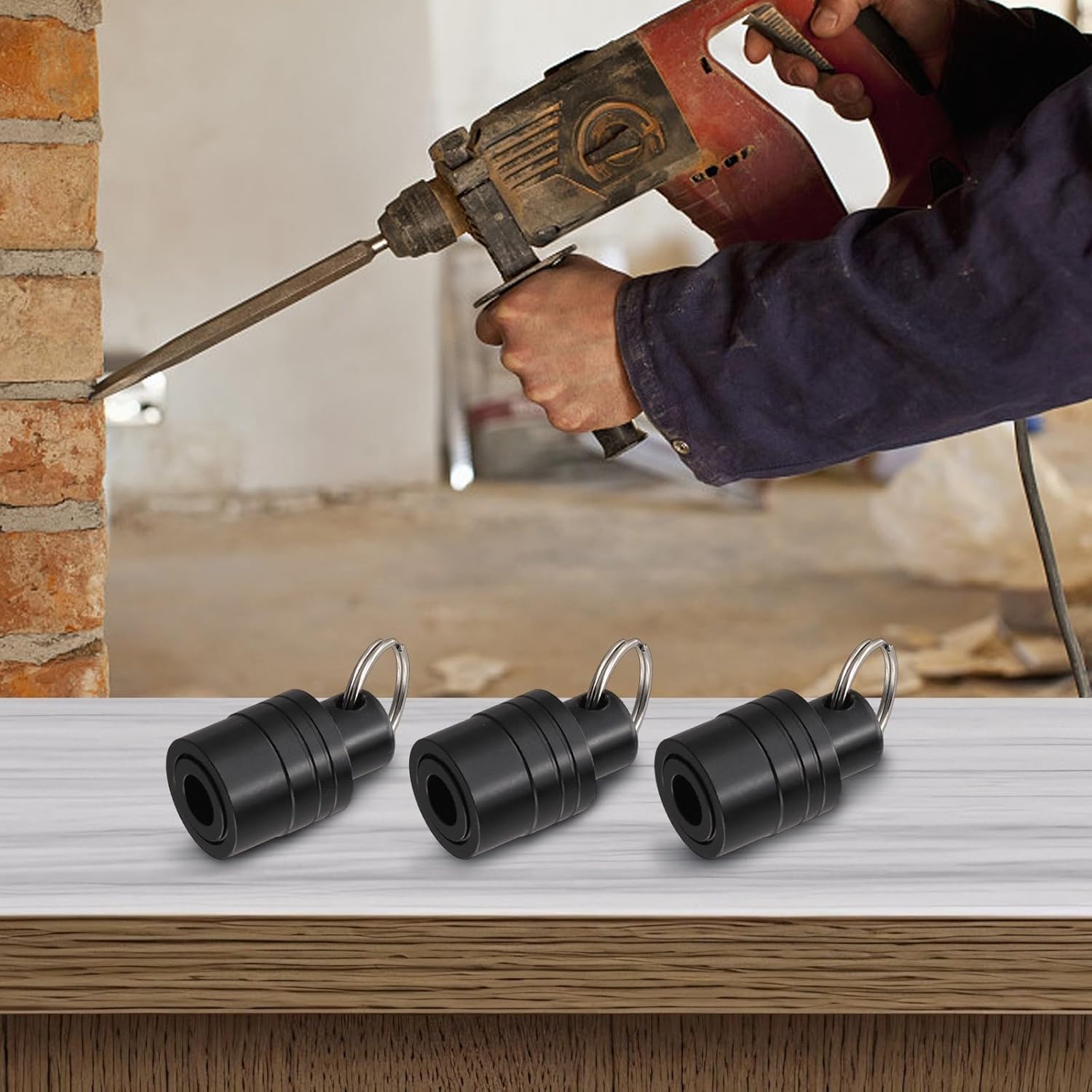 2 Set for SDS Shank Screwdriver Bit Holder Extension Bar with Keychain, Aluminum Alloy Drill Storage Hammer Bits, Black