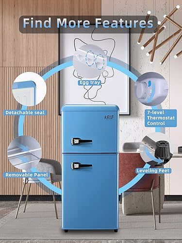 Miniatura 2 de KRIB BLING Refrigeradores compactos con congelador en la parte superior, mini refrigerador con termostato ajustable de 7 niveles, refrigerador
