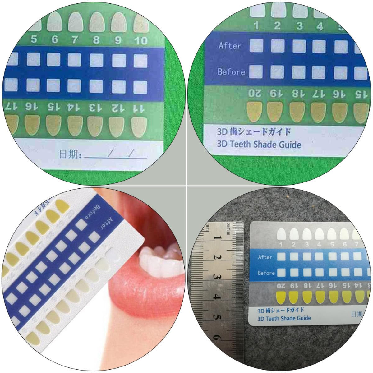 PVC Tooth Shades Contrast Card 20pcs Set Frosted Long Strip Teeth Shade Chart for Dental Care and Professional Oral Use
