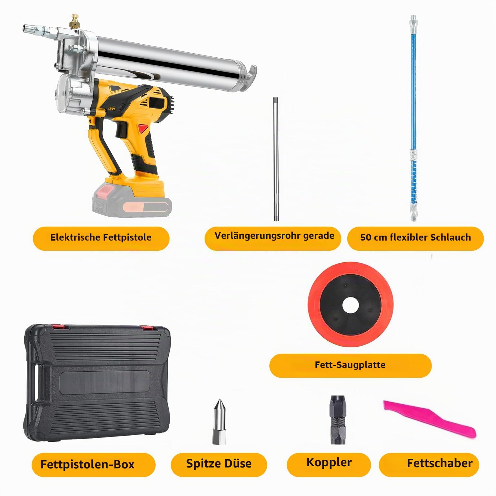 Akku Fettpresse, 12000 PSI Leistungsstarkes Elektrische Fettpresse für Makita 18V Akku, Professionelle Fettpresse Akku mit 50cm Schlauch (Ohne Akku)