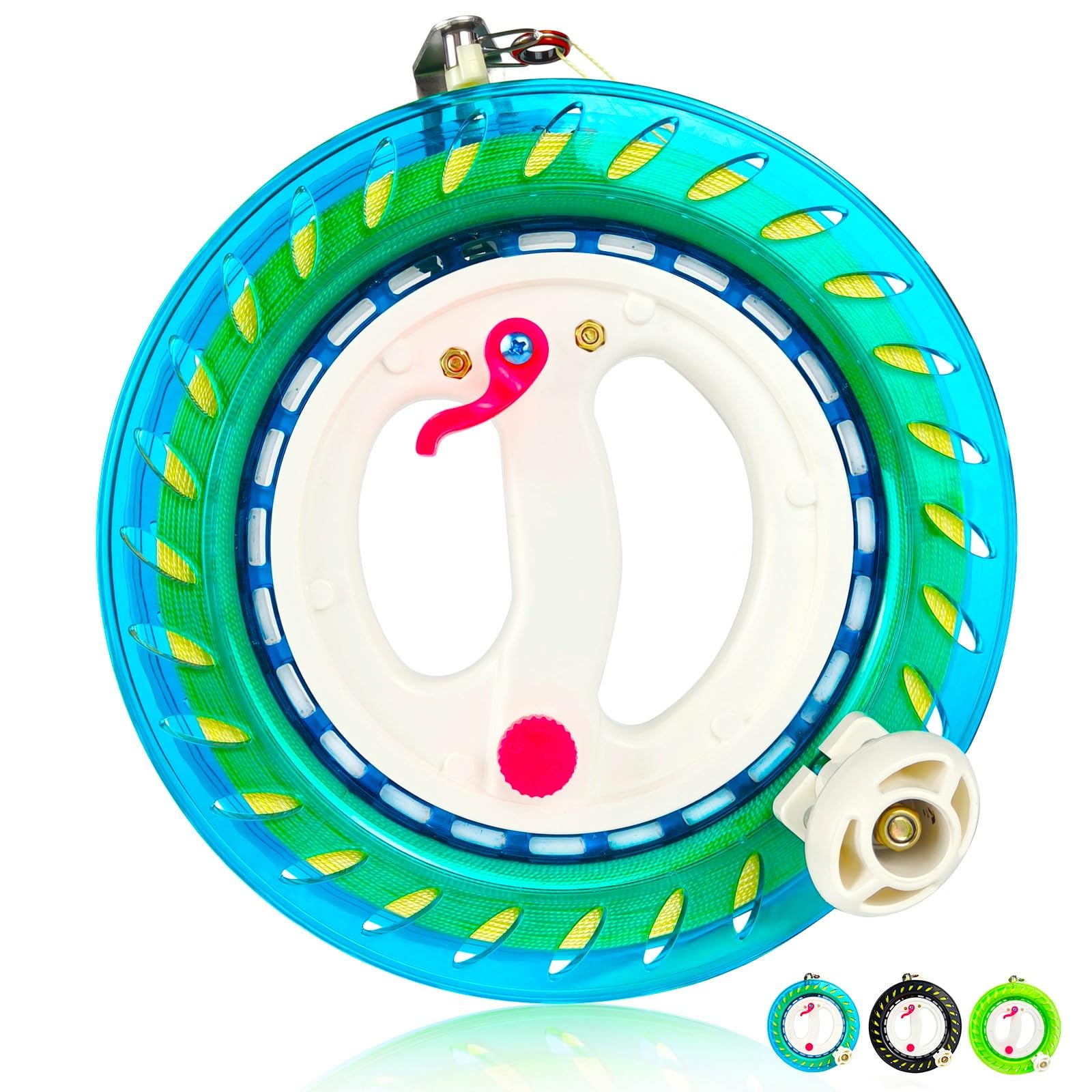Bobinador de carrete de cometa para adultos y niños de 8.3/9/9.9 pulgadas de diámetro, cuerda de alta resistencia de 1000/1640 pies con conector, mango grande, bloqueo de seguridad, bobinador de línea