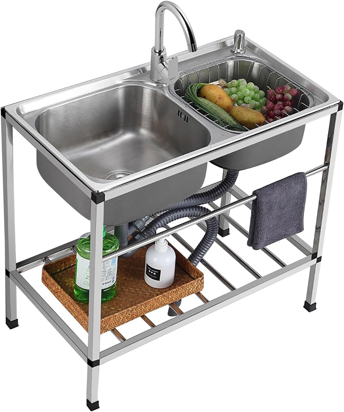 Double Sink,Free Standing Catering Commercial Sink,Utility Sinks For A Laundry Room,with Faucet And Drainage Pipe,Easy To Store,for Outdoor Garage Commercial Restaurant Kitchen Laundry Room ( Size : 7