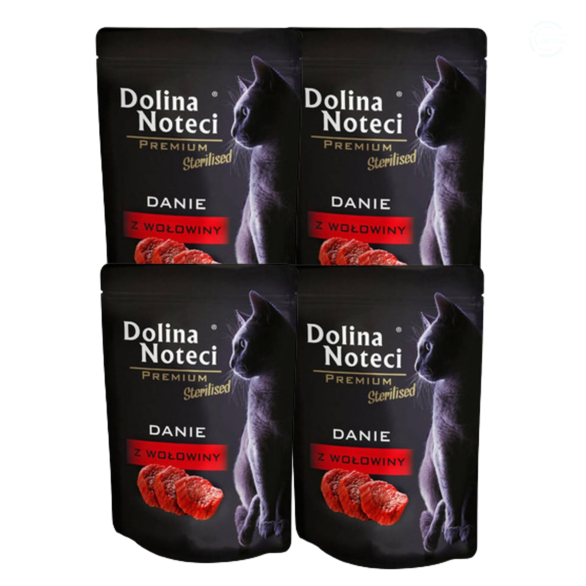 Dolina Noteci Premium Sterilised Wet Cat Food Beef Dish - Grain-Free Weight Management Formula for Neutered Cats - Low Fat (3.5%), High Protein Pate - Complete Balanced Nutrition (4x85g)