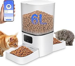 Gugxiom 6L Futterautomat Katze, WiFi Intelligenter Automat Futterspender für 2 Katzen, APP-Steuerung, Doppelnetzteil, Futterspender für 2 Katzen, Hunde