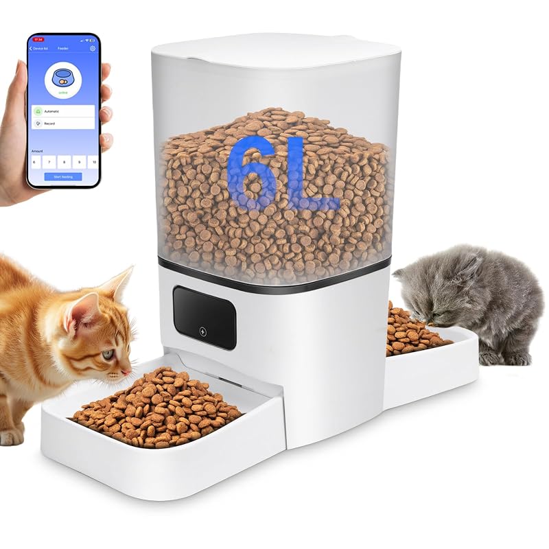 Comedouro automático para gatos Gugxiom com controle por app, 2 tigelas e capacidade de 6 L