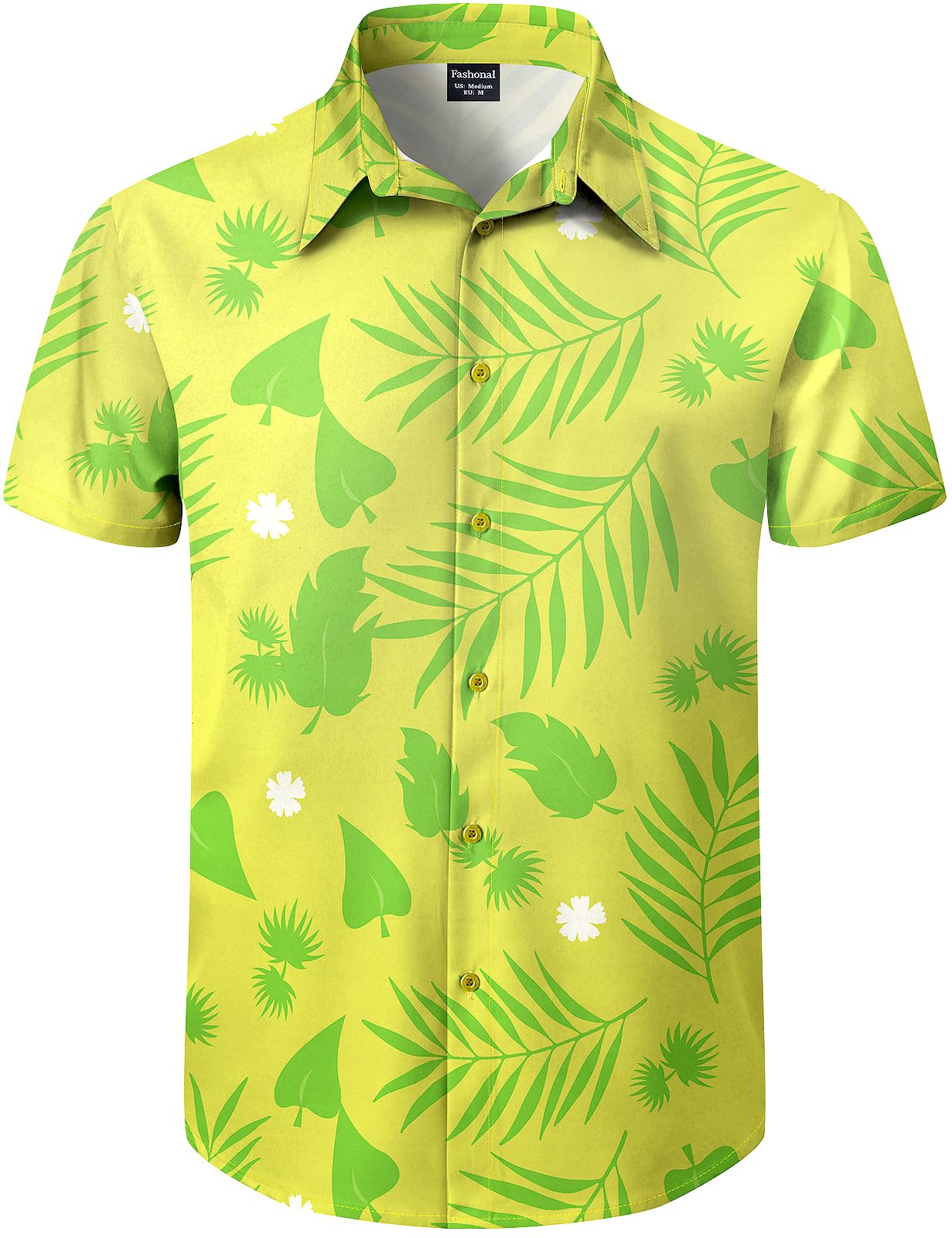 Fashonal Men's Light Green Hawaiian Shirt Button Down Tropical Beach Short Sleeve Aloha Shirt, 3XL