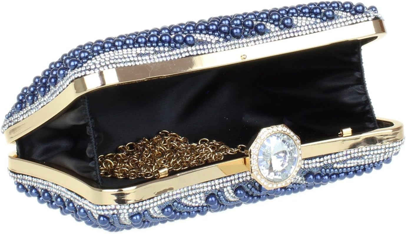 Girly HandBags Womens Diamante Beaded Hard Case Clutch Bag