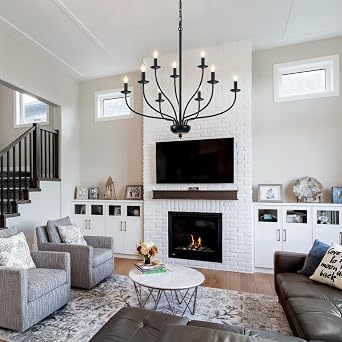 Black Chandelier, 9 Lights Chandeliers Ceiling Light Living Room Industrial Black Light Fitting Ceilings Pendant Light for Kitchen Dining Room Bedroom, E14 Socket