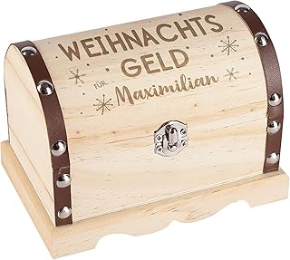 Herz & Heim® personalisierte Geschenkbox aus Holz in 3 Größen, mit Weihnachtsmotiven graviert (Weihnachtsgeld, M)