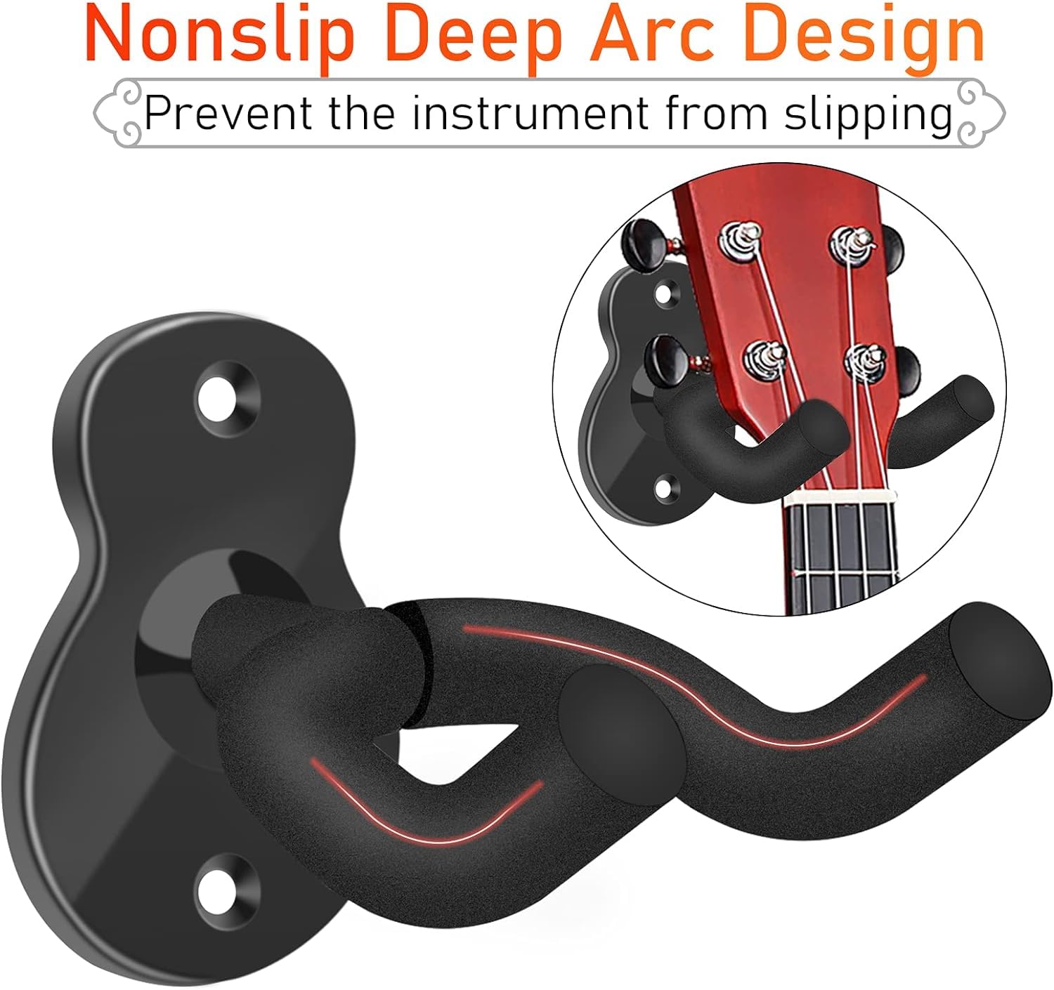 Supporto Da Muro Per Chitarra In Legno Massello – Con 4 Ganci E Porta Plettri, Adatto A Chitarre Acustiche, Elettriche, Basso, Ukulele E Violino