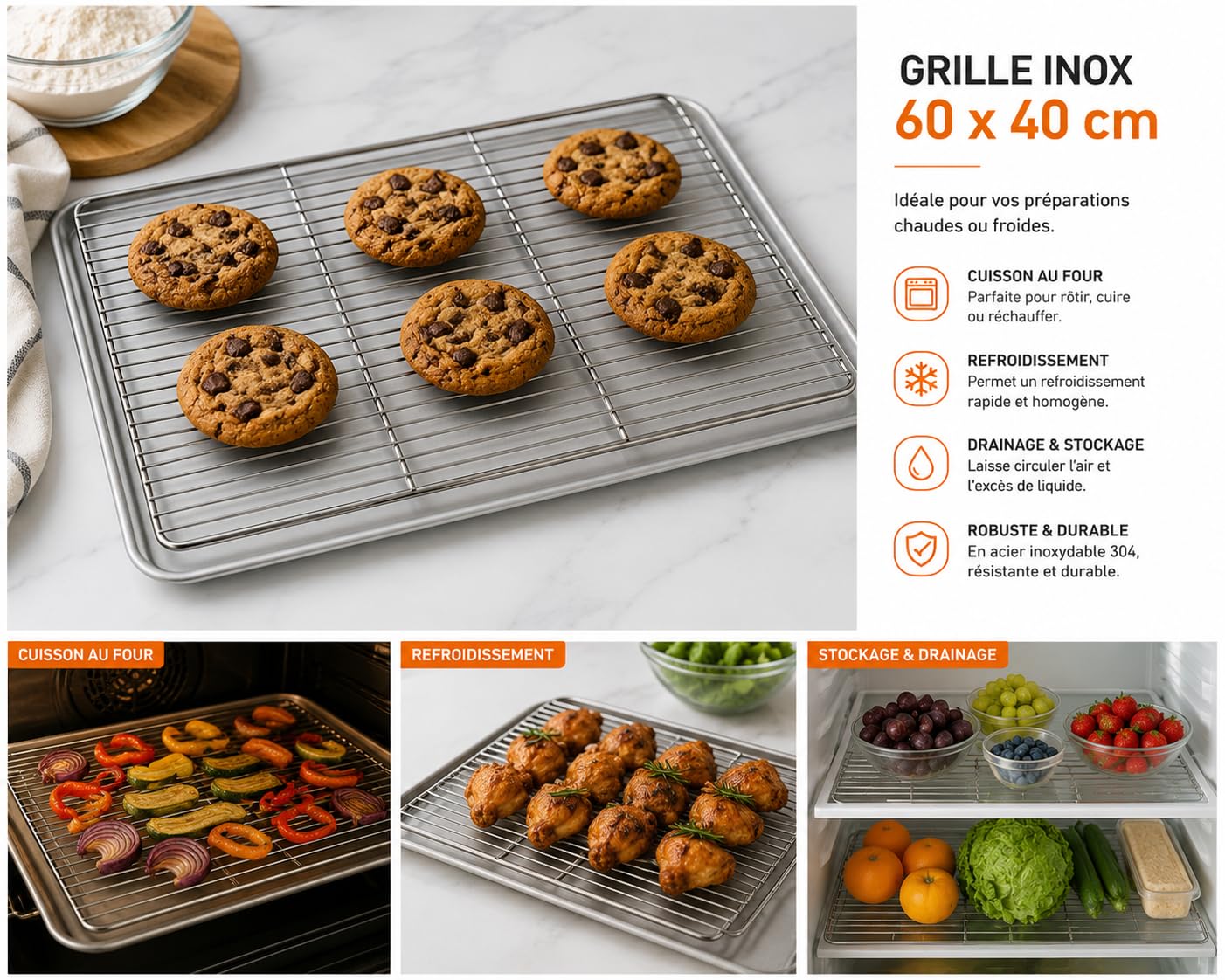 Grille INOX 60X40-3 TRAVERSES