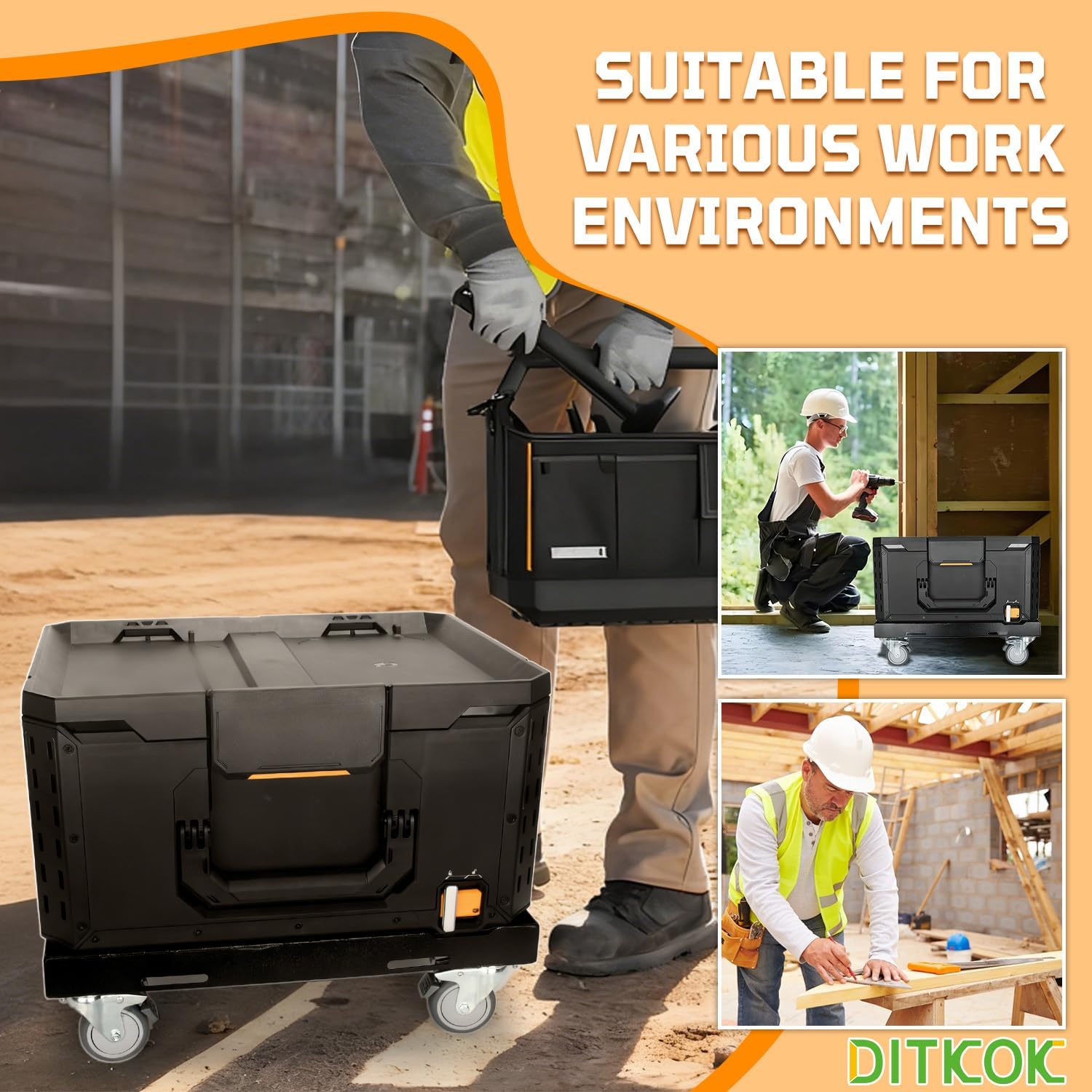 Heavy Duty Metal Tool Box Dolly for ToughBuilt StackTech, Metal Rolling Utility Cart for ToughBuilt Toolbox, Black Tool Box Cart with Lockable Wheels for Workshop & Garage (No Toolbox)