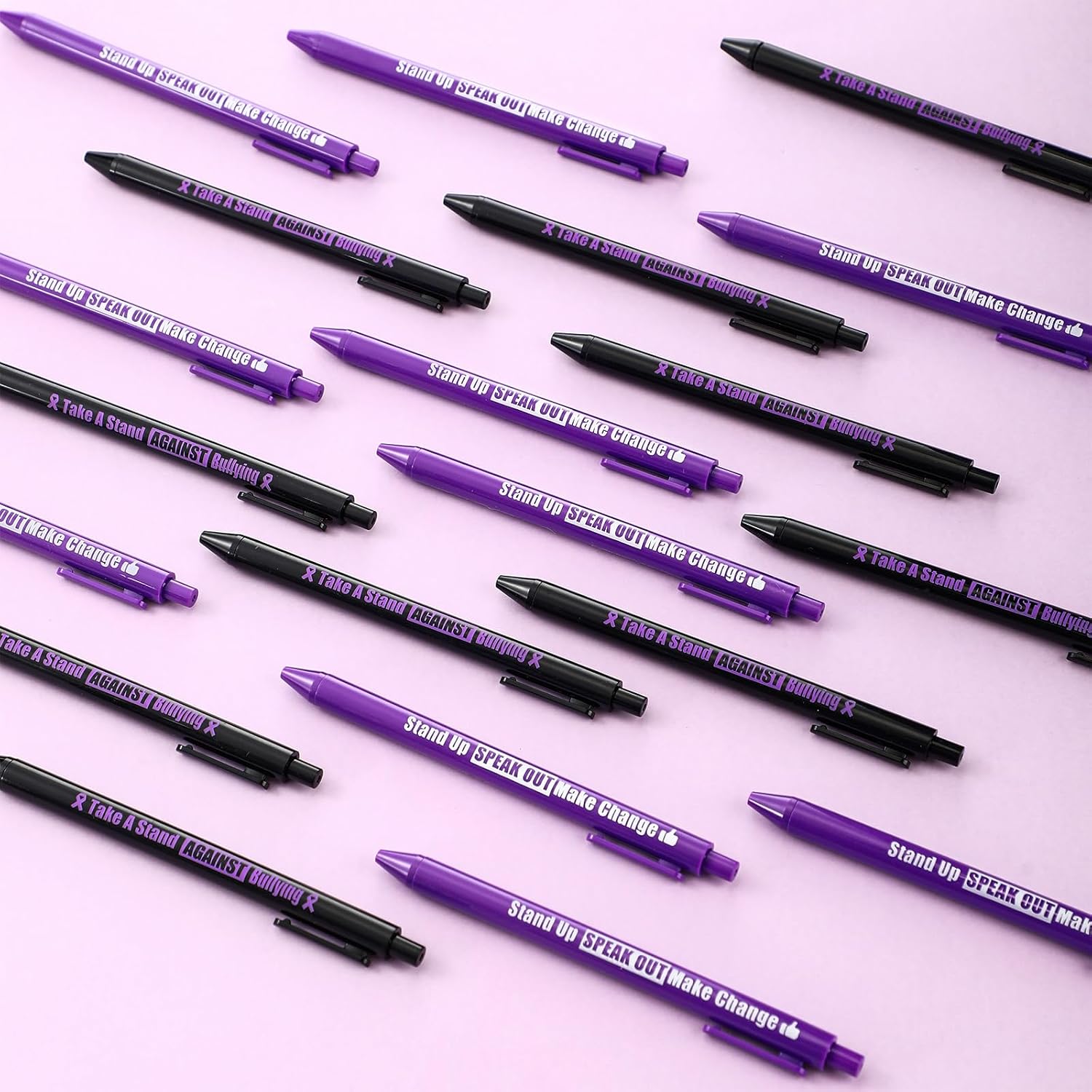 Cholemy 50 Pcs Domestic Violence Awareness Item Bulk Purple Ribbon Ballpoint Pens Bulk Black Ink Retractable for Stop Domestic Violence Event Party Favors Activity Supplies