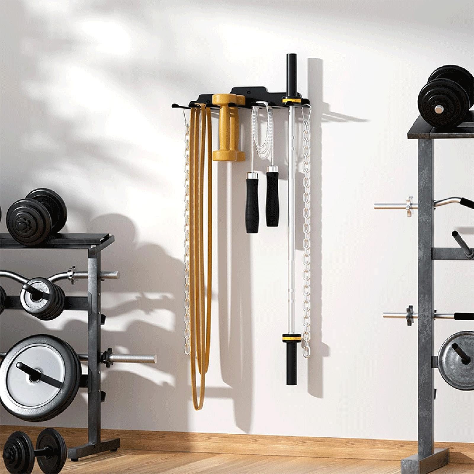 Soporte de almacenamiento para gimnasio – Soporte de mancuernas, bandas de resistencia para almacenamiento de equipos de gimnasia, banda de resistencia de pared resistente, percha para equipo con