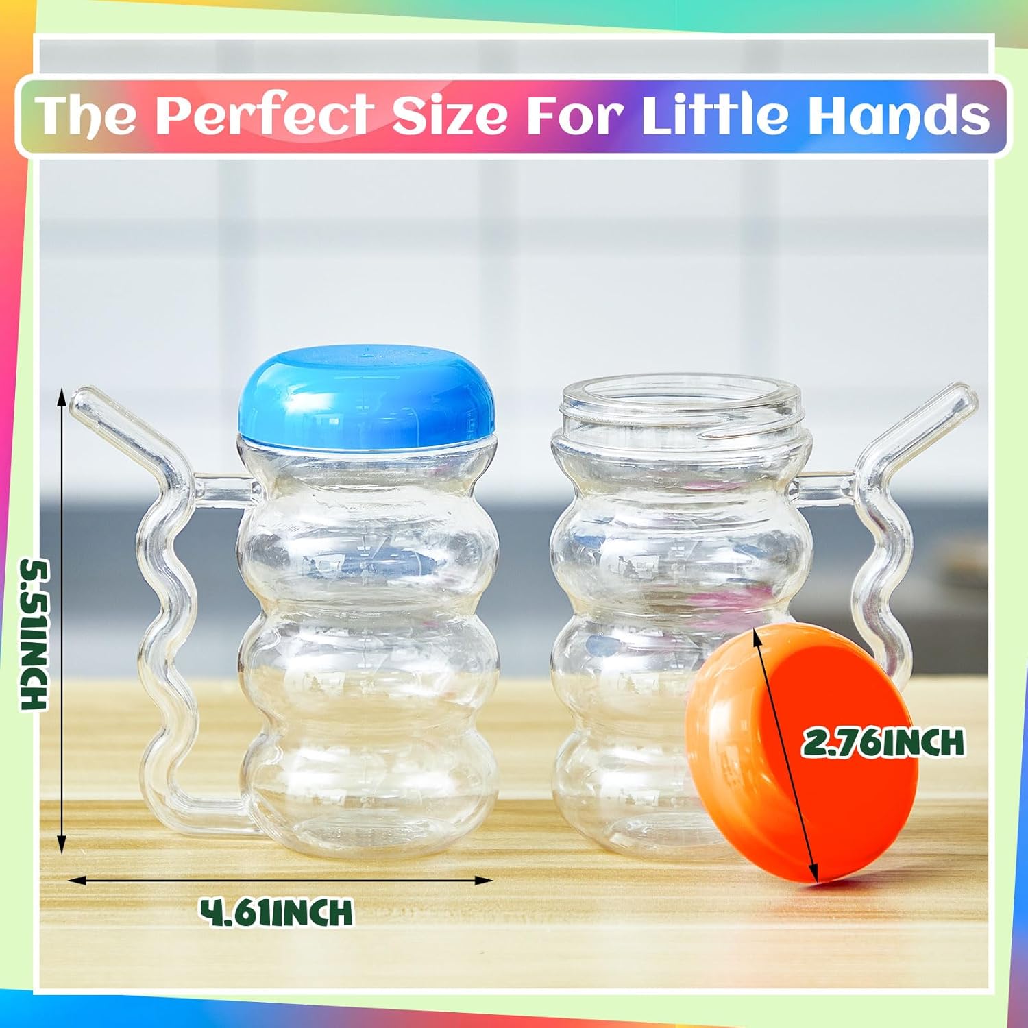 FoldTier 12 Pcs Sip a Mug 14 oz Easy to Grip Plastic Kid's Cup Where the Handle Is the Straw Clear Sippy Cups Spill Proof Mug for Everyday Use for Kids Elderly Disabled and Handicapped, 3 Colors Lid