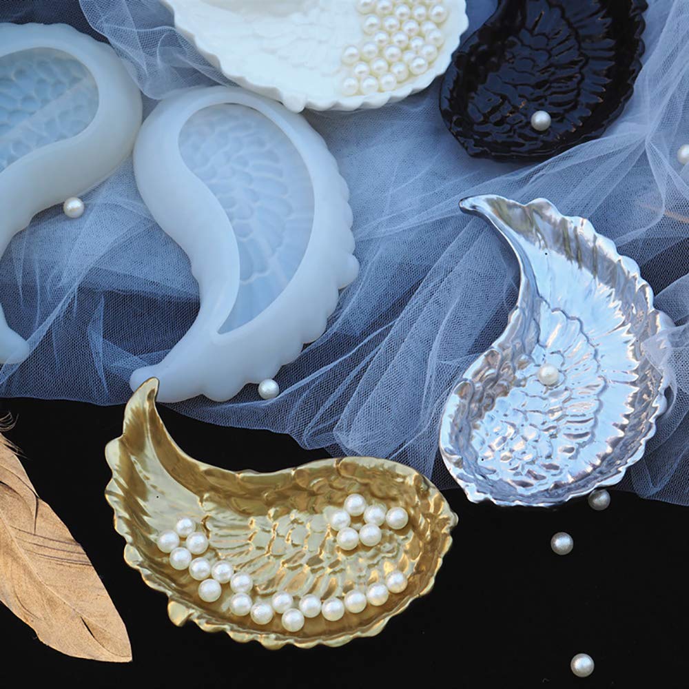 1 Pair Angel Wings Shape Trinket Plate 13 x 7cm Epoxy Mold Resin Casting Angel Wings Container Silicone Mold, 2cm Depth