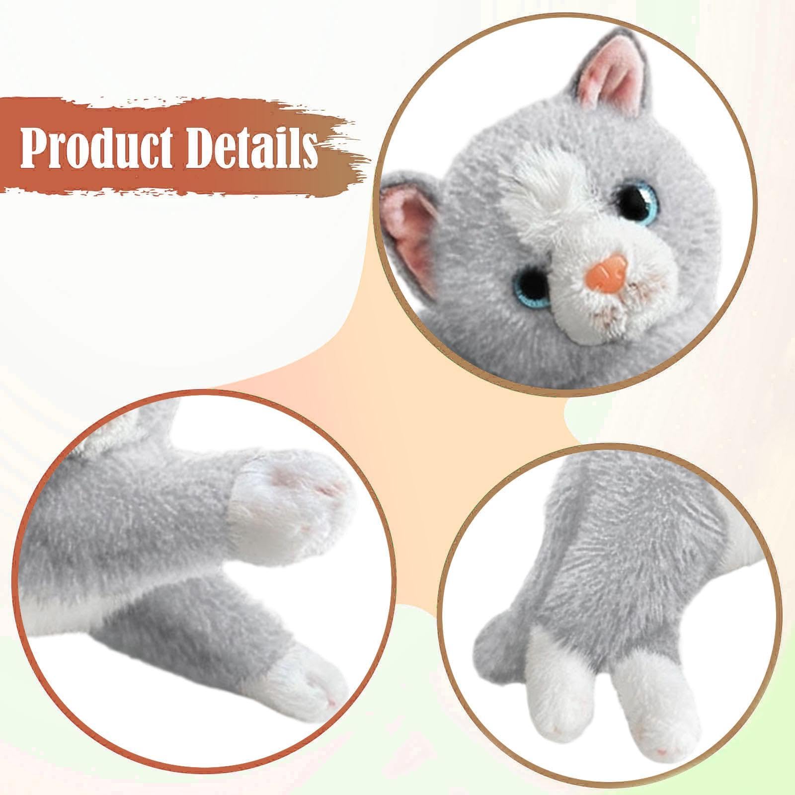 Cuscino Realistico a Forma di Gatto in Peluche, Bambola di Peluche a Forma di Gatto, Animale Sdraiato, Morbido Tessuto di Peluche, Compagno Comodo E R, Grigio