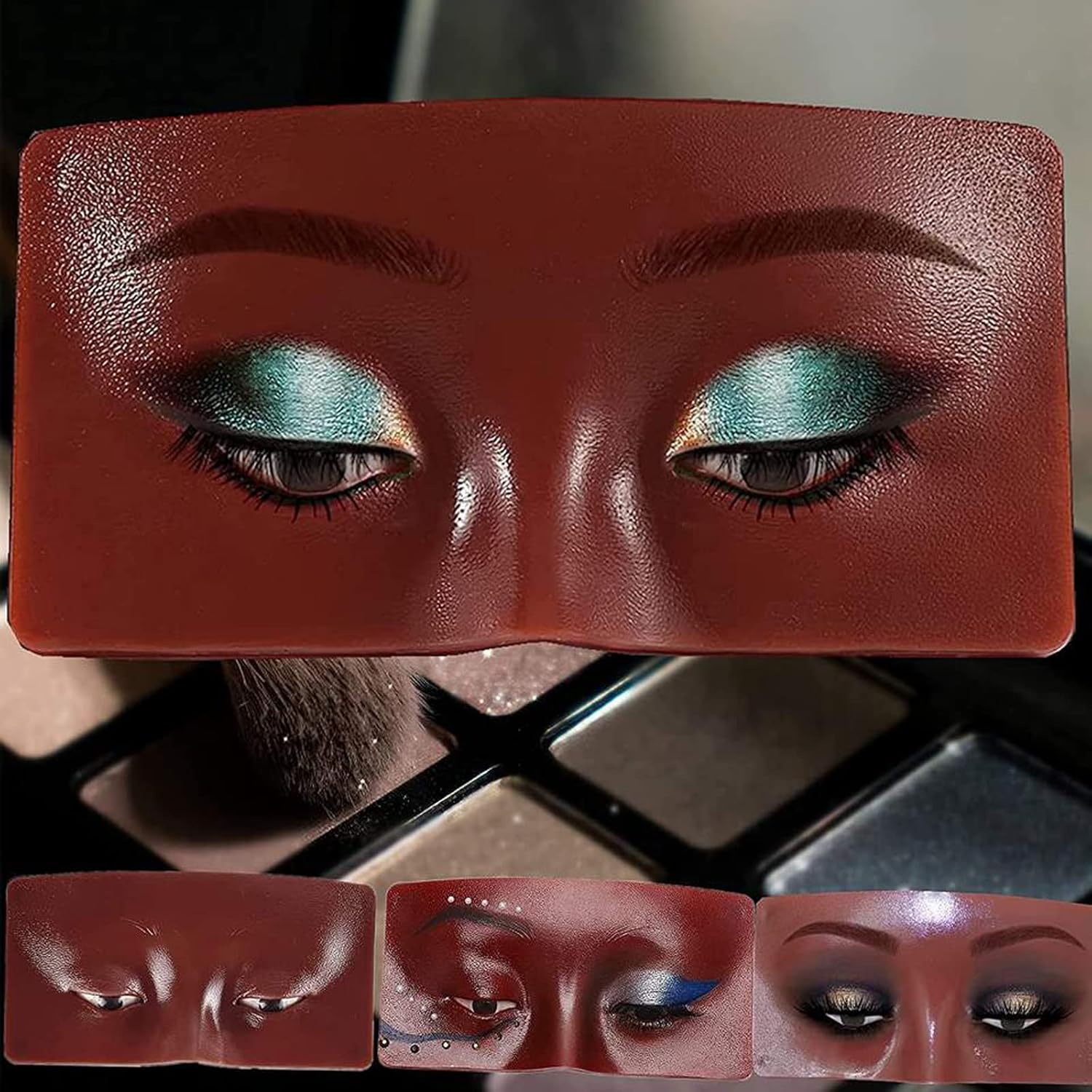 Makeup Practice Face Board - 3D Makeup Mannequin Face Silicone Face to Practice Makeup Eyeshadow Mannequin Makeup Artist Must Haves with 8 Makeup Brushes and 2 Pairs Natural 3D False Lashes(Black)