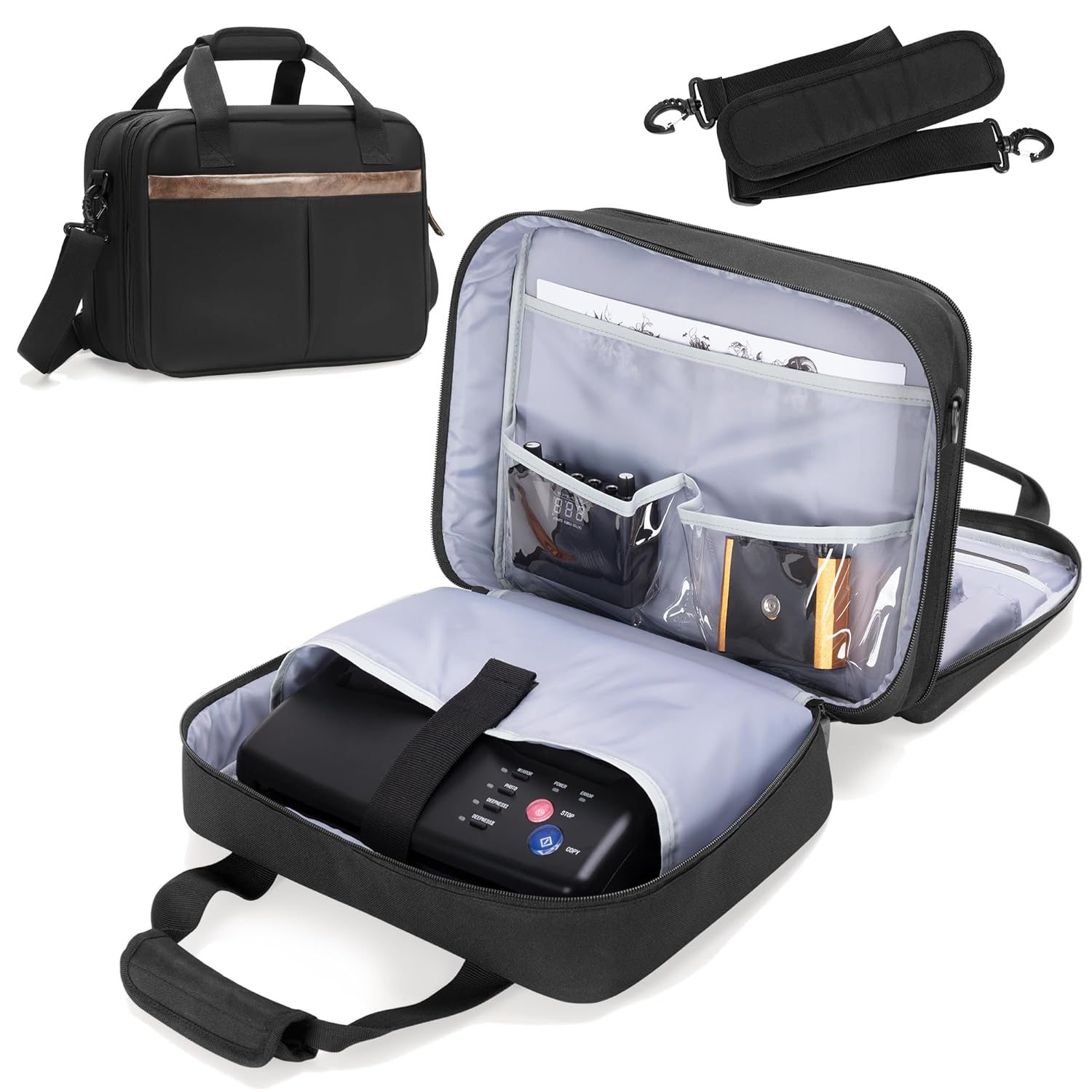 Yarwo Tattoo Kit Travel Bag, Double-layer Tattoo Supplies Carrying Case for Transfer Stencil Printer, Professional Ink Organizer for 24 Bottles, Guns, Equipment and IPAD, Black (PATENT DESIGN)