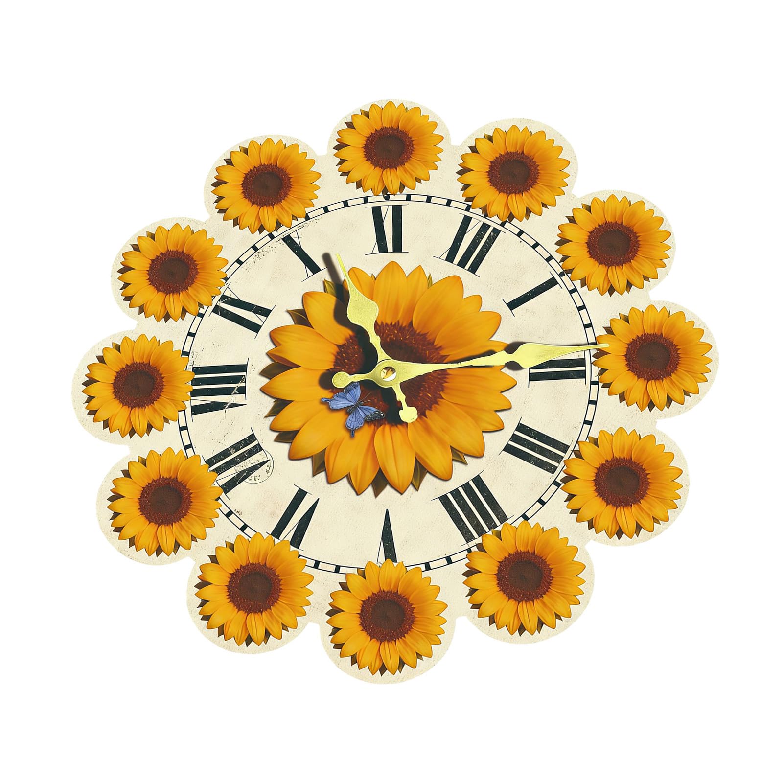 HDOYTXXM 2D Sunflowers Design Wooden Frameless Wall Clock Quiet Movement Accurate for Home Easy Installation Decorative No Ticking Quartzs Movement Decors Living Room Bedroom