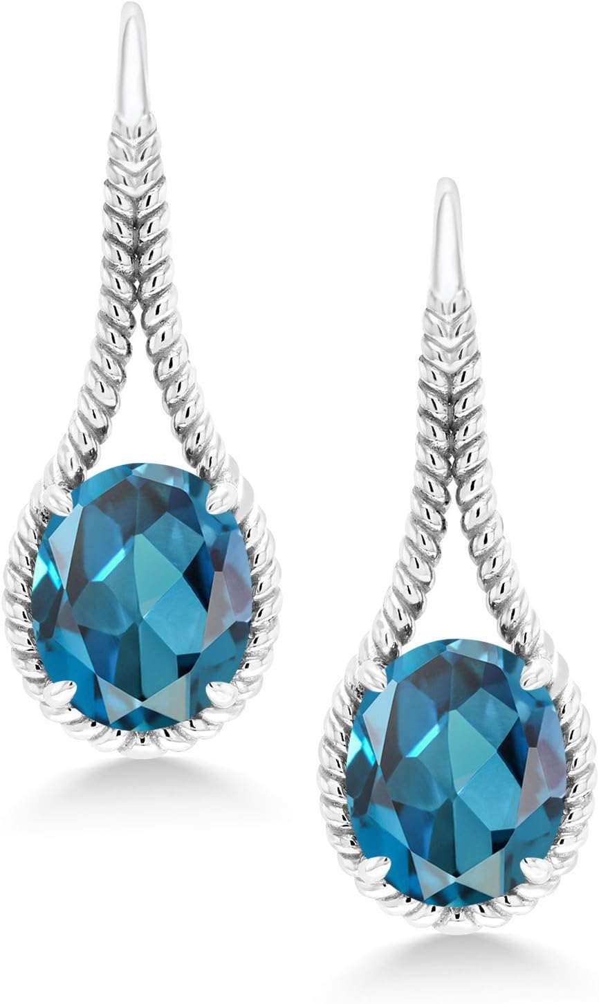 Gem Stone King Oval Dangle Earrings For Women | 925 Sterling Silver | 12X10MM Oval Gemstone Birthstone French Wire Drop Dangle Earrings | 1.18 Inch | Fine Jewelry Gifts for Her Mom Women Wife
