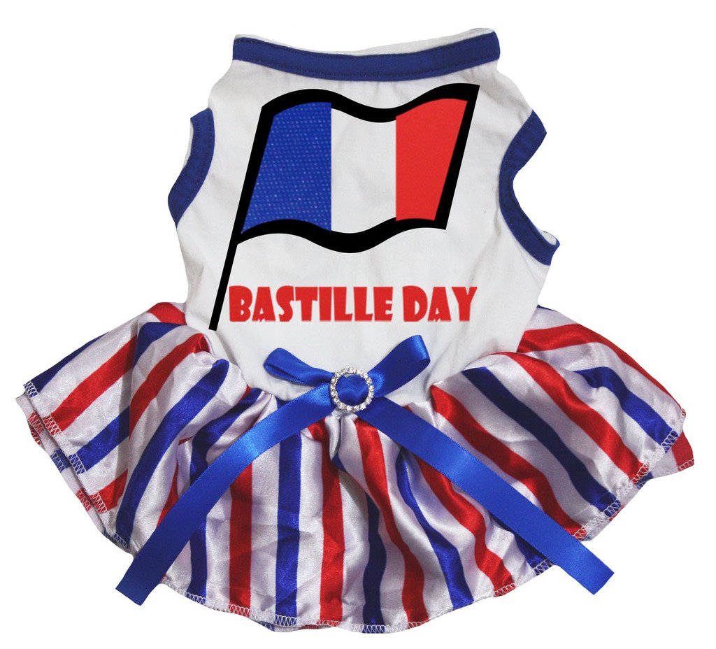 Robe pour chiot taille M vêtement rayé blanc Fête Nationale Bastille Day