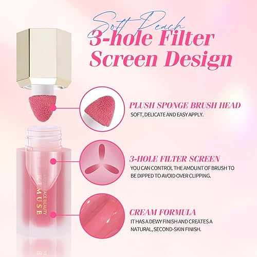 Miniatura 25 de KIMUSE Rubor líquido, rubor facial en crema suave, rubor líquido para mejillas, rubor pigmentado de larga duración, impermeable, a prueba