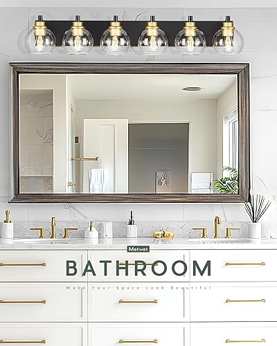 Miniatura 139 de VL195-GD-3 - Lámpara de tocador de baño de 3 luces de oro cepillado, apliques de pared modernos con pantalla de globo de vidrio transparente, luces