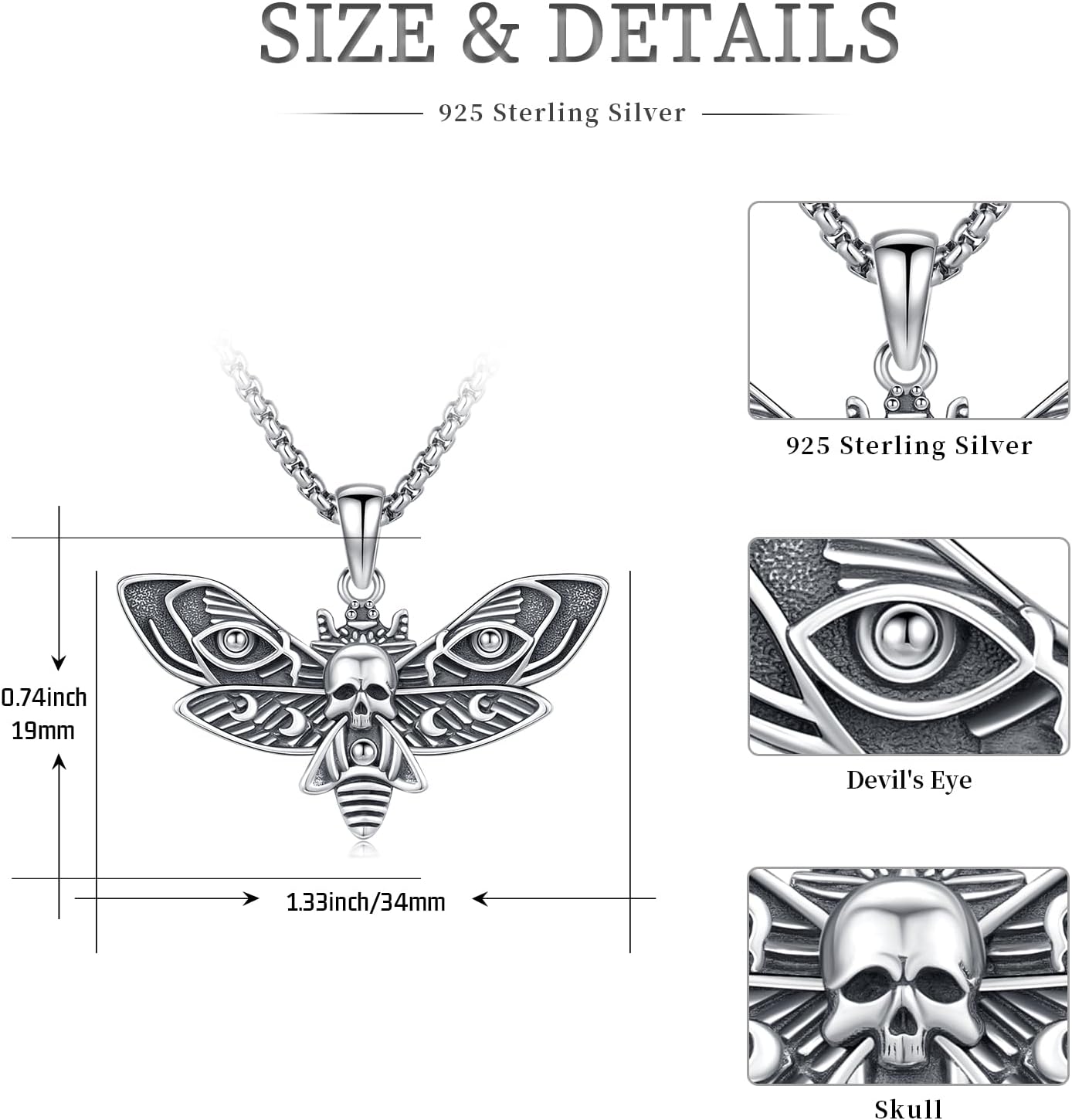 Sterling Silver Halloween Necklace Gothic Jewelry Gifts for Women Men