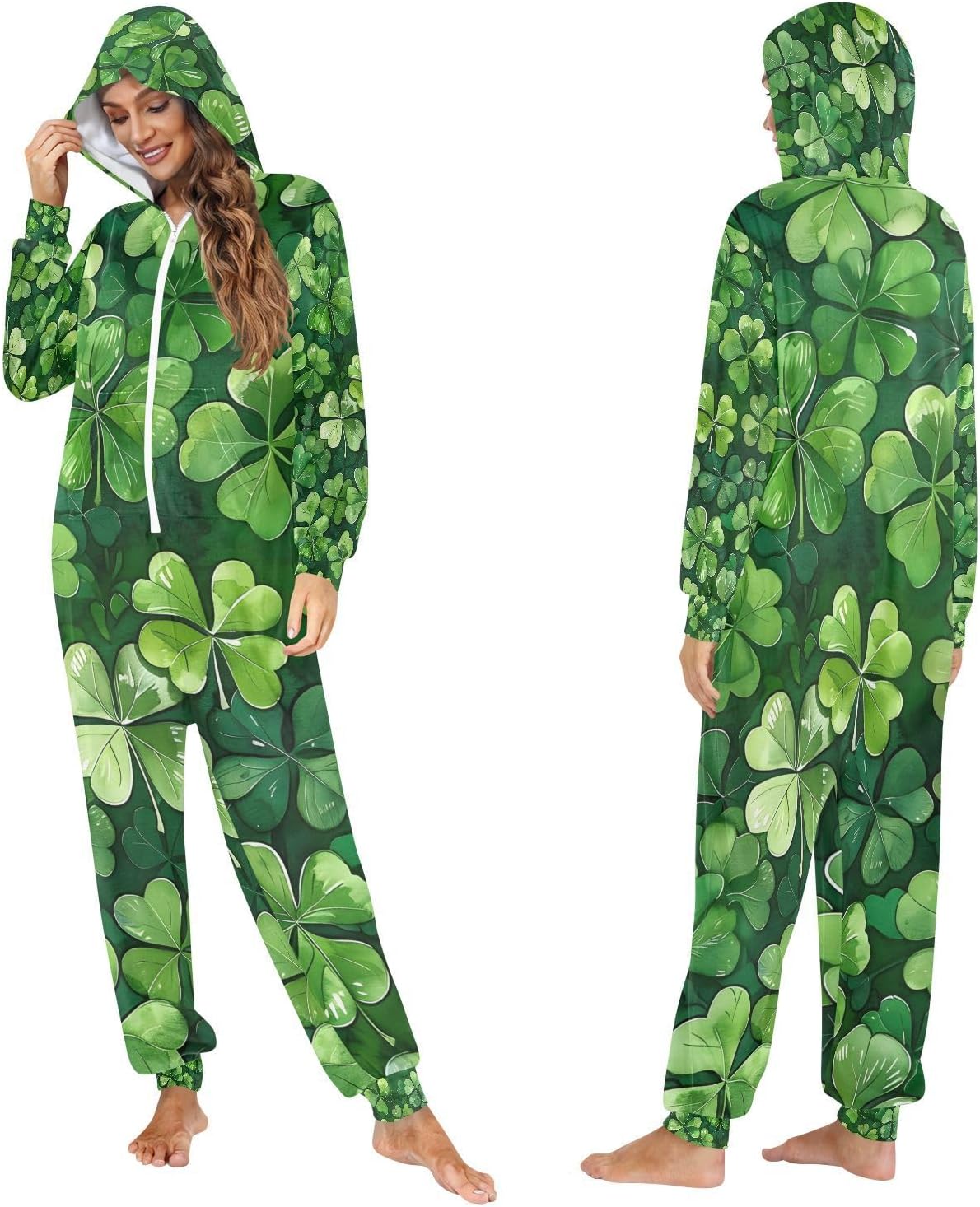 Four Leaf Clover Leaves Unisex Adult Onesie Pajamas Comfy One Piece Costume Jumpsuits Novelty Sleepwear Homewear for Men Women