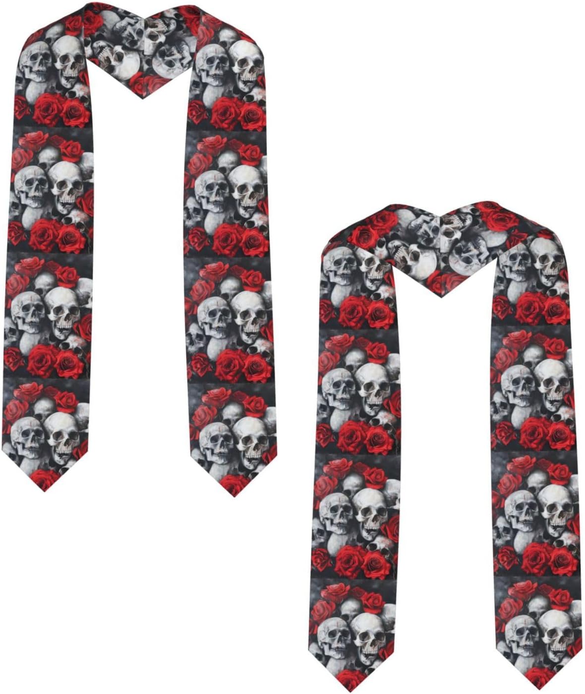 Skull And Red Rose Print Honor Stole Scarf, Graduation Sash Design For Unisex Academic Commencements Shawl