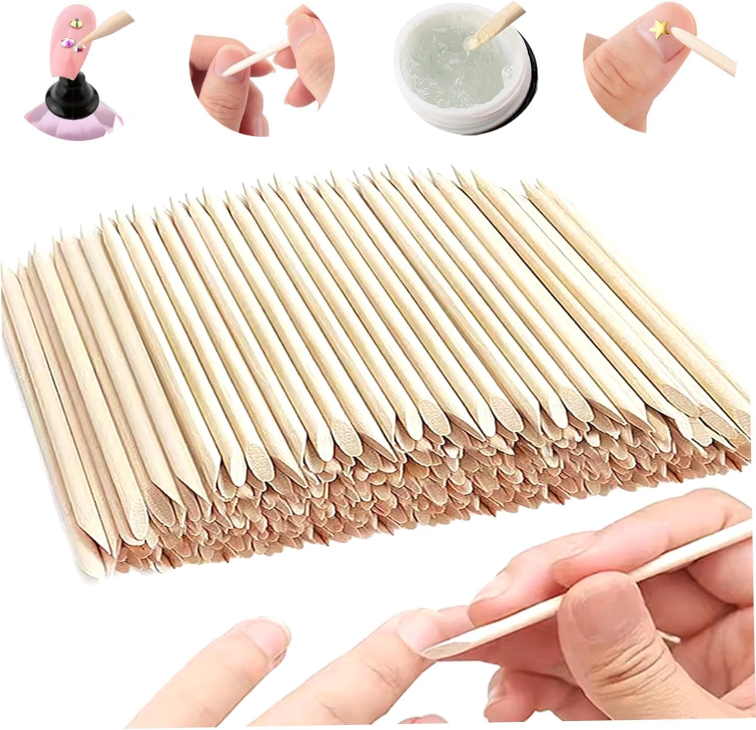 100 PCS Orange Wooden Sticks, Double-End Wood Cuticle Pusher Nail Art Manicure Pedicure Tools-image-31