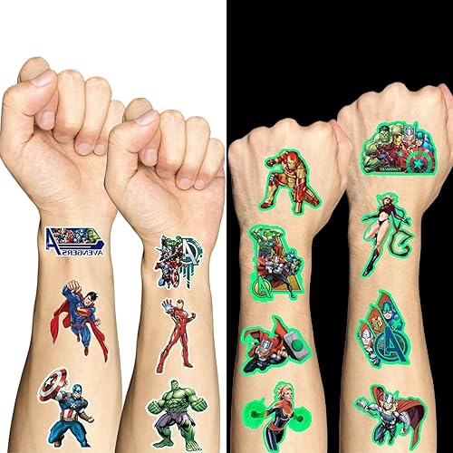 12 hojas de tatuajes temporales de anime para niños, juego de tatuajes temporales luminosos, suministros para fiesta de cumpleaños, calcomanías
