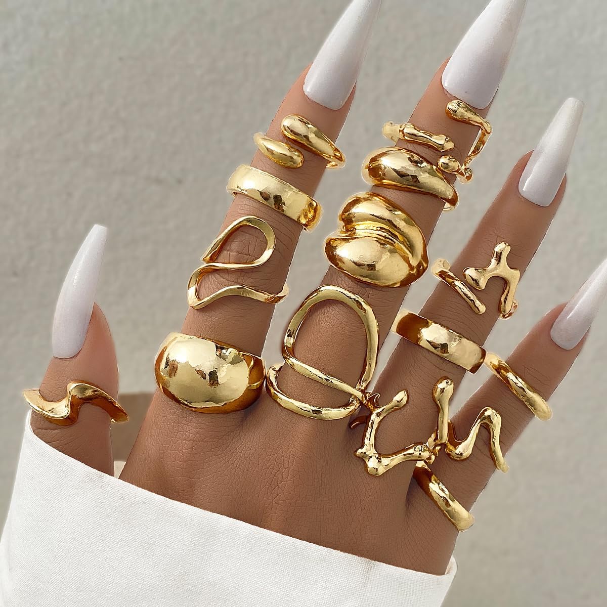 Chunky Rings for Women Non Tarnish 14k Stackable Dome Statement Rings Sets Vintage Dainty Knuckle Open Midi Finger Rings Jewelry Pack Gifts